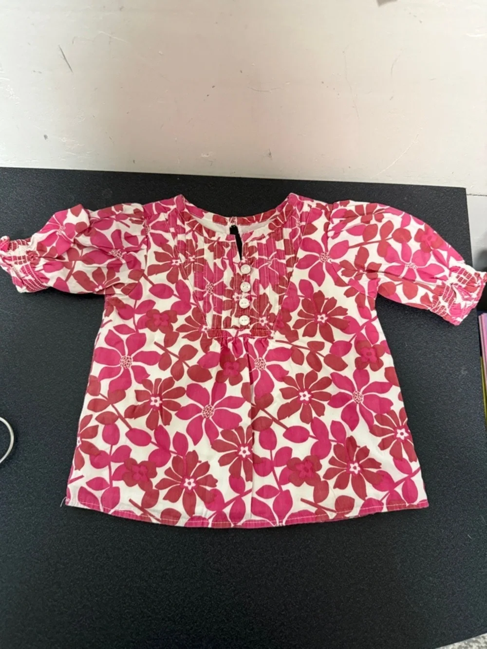 Girls' Pink Floral Cotton Peasant Top - Kids Shirts & Tops 2008